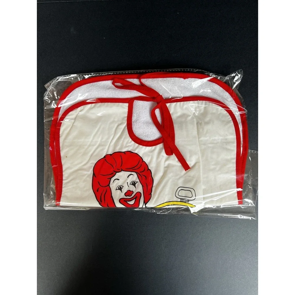 VTG 1984 McDonalds Ronald McDonald Time To Eat Baby Bib Vinyl Terry Cloth‎ 13x11